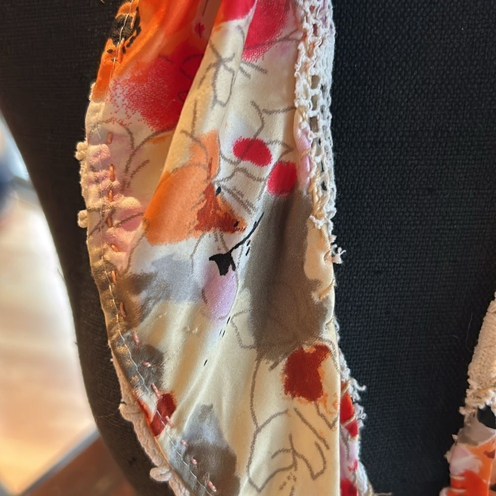 Handcrafted, cotton poly embroidered kerchief neck piece hat head scarf floral - Picture 7 of 12